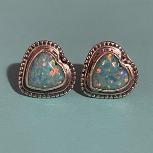 Blue Iridescent Heart Stud 925 Sterling Silver Earrings